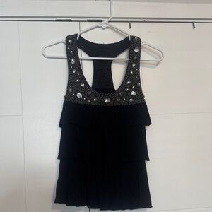 Black Sleeveless Top with Embellished Neckline